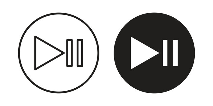 Play pause icon with editable stroke and solid design vectors