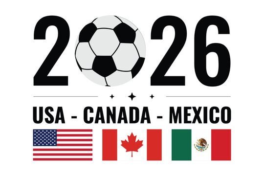 2026 Football Soccer World cup with color Flags of the Co-Host Flags of United States , Canada, and Mexico. world cup 2026 background	
