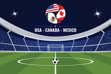 Obraz premium 2026 Football Soccer World cup with color Flags of the Co-Host Flags of United States , Canada, and Mexico. world cup 2026 background 