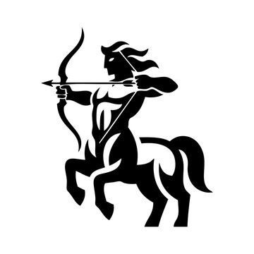 Logotipo centauro arquero de la leyenda griega. Dibujo sencillo del centauro de pie: torso de hombre con cuerpo de caballo 