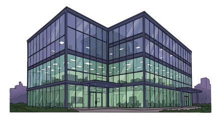 Fototapeta premium Modern Sustainable Corporate Headquarters Illustration for Innovative B2B Tech Startup and Commercial Real Estate Marketing Storytelling