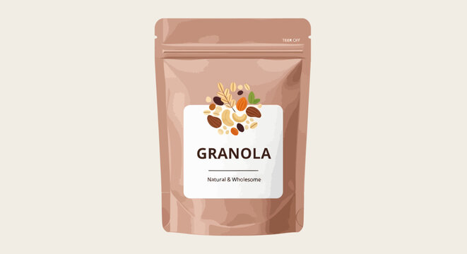 Granola in Pink Pouch Packaging Display.