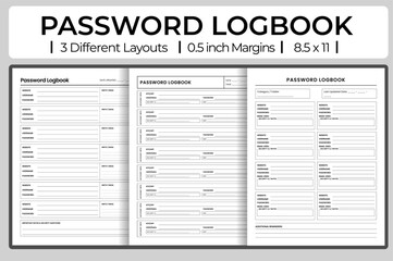 Obraz premium Secure password logbook vector template for website and account information management.