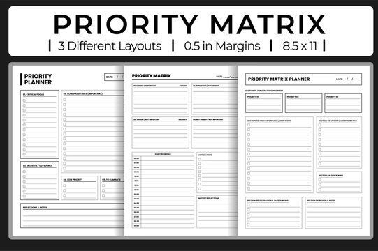 Priority matrix planner vector template for strategic task delegation and focus.