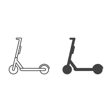 Two simplistic vector illustrations of electric scooters side by side