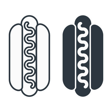 Vector illustration of two hot dogs with condiments on a plain background