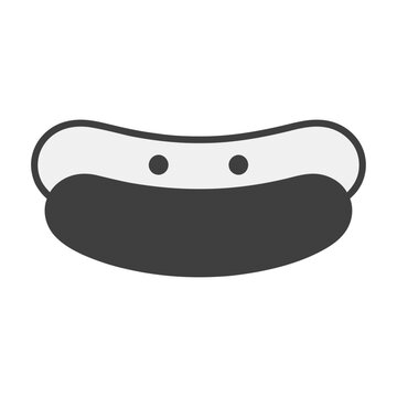 Black and white vector icon of a hot dog with bun
