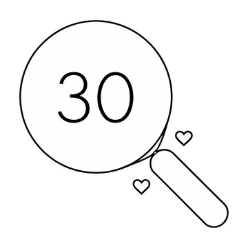 A vector illustration of a magnifying glass with the number 30 inside