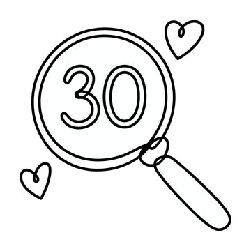A vector illustration of a magnifying glass highlighting the number thirty