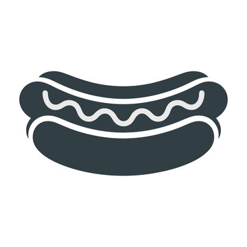 This is a vector image of a hot dog with mustard in a bun
