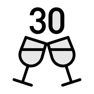 A vector illustration of two wine glasses toasting under the number thirty