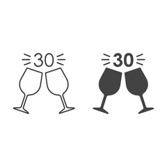 Fototapeta premium Two vector wine glasses clinking to celebrate a 30th anniversary