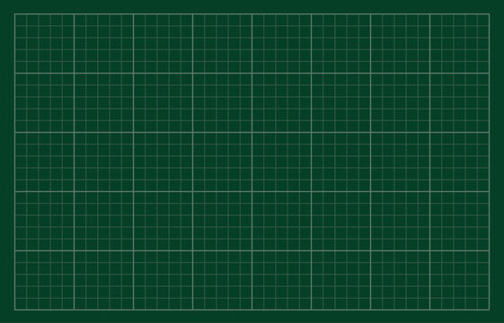 Green cutting mat with blueprint grid. Blank architecture blueprint graph sheet. Plastic board with measurement grid for school, patchwork, drafting, vector illustration
