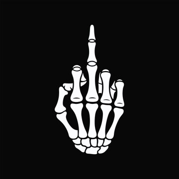 A white skeleton hand giving the middle finger