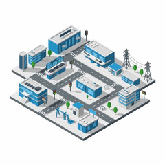 Obraz premium Isometric city map with modern buildings and infrastructure.