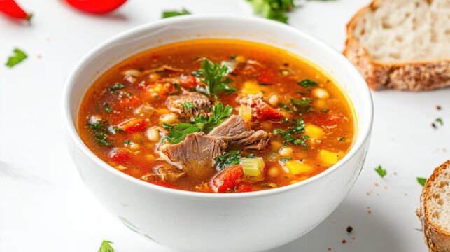 Hearty Scotch Broth with Mutton in a Bowl