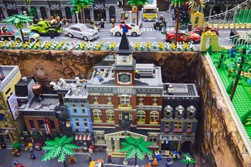 Fototapeta premium Moscow, Russia. - June 23, 2025: Lego construction kit, old models. Collection of the famous toy series