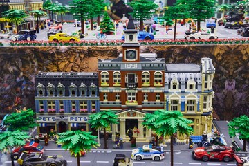 Fototapeta premium Moscow, Russia. - June 23, 2025: Lego construction kit, old models. Collection of the famous toy series