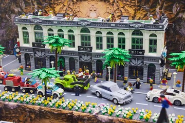 Fototapeta premium Moscow, Russia. - June 23, 2025: Lego construction kit, old models. Collection of the famous toy series