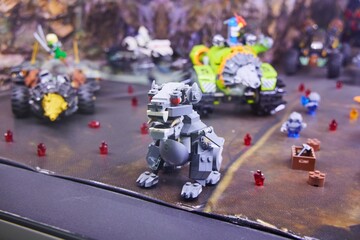 Fototapeta premium Moscow, Russia. - June 23, 2025: Lego construction kit, old models. Collection of the famous toy series