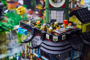 Fototapeta premium Moscow, Russia. - June 23, 2025: Lego construction kit, old models. Collection of the famous toy series