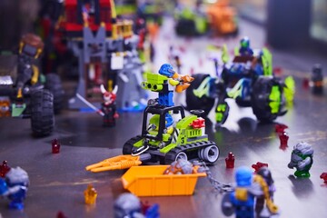 Fototapeta premium Moscow, Russia. - June 23, 2025: Lego construction kit, old models. Collection of the famous toy series