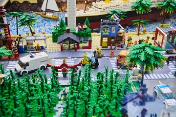 Fototapeta premium Moscow, Russia. - June 23, 2025: Lego construction kit, old models. Collection of the famous toy series