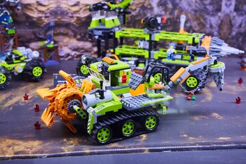 Fototapeta premium Moscow, Russia. - June 23, 2025: Lego construction kit, old models. Collection of the famous toy series