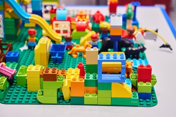 Fototapeta premium Moscow, Russia. - June 23, 2025: Lego construction kit, old models. Collection of the famous toy series