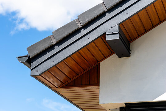 Modern house roof detail with soffit and gutter