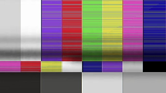 Classic visual broadcast signal test pattern featuring an arrangement of vibrant color bars, ideal for display calibration and system readiness checks