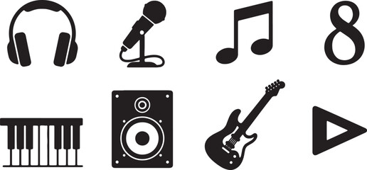 Collection of icons representing various musical equipment and symbols © khan