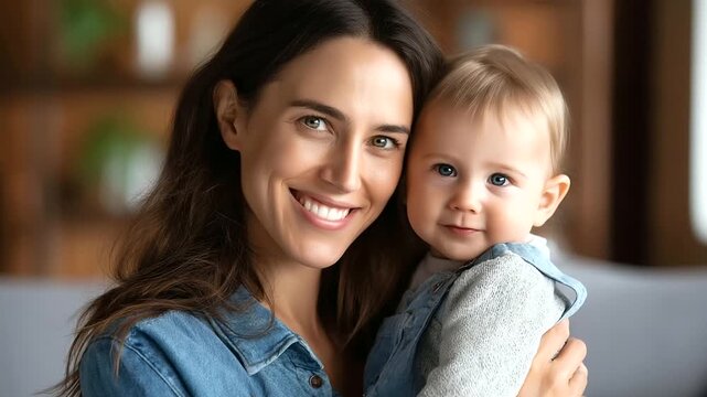 Tender smile of mother and child together, warmth of family ties and joy, social advertising backdrop, family values project, parent-child bonding moment, loving relationship