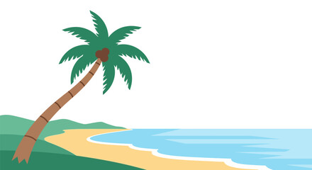 Fototapeta premium Palm tree beach tropical sunny day colorful illustration for travel brochure
