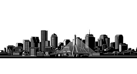 A detailed black silhouette skyline of the city of boston featuring the iconic zakim bridge design © Mamun