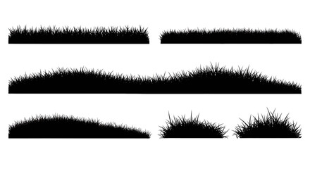 A collection of various black silhouettes representing different patches and mounds of wild grass © Mamun