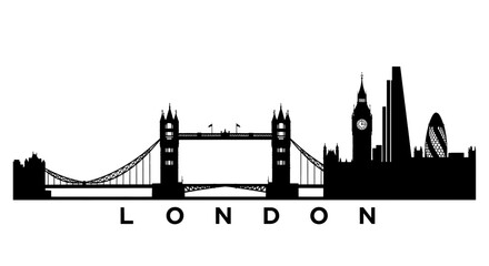 Obraz premium Black silhouette of the london city skyline featuring the iconic tower bridge and big ben clock
