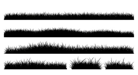 A collection of black silhouette grass borders featuring various lengths and density patterns design © Mamun