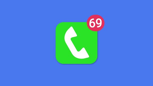 Mobile App Call Log Notification Animation with Counter Increasing from 0 to 99 Plus on Green Screen Background