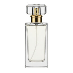 Fototapeta premium Elegant perfume bottle with gold cap and clear glass body