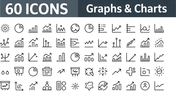 Business graphs and charts icon collection for data analysis financial reporting and statistical visualization