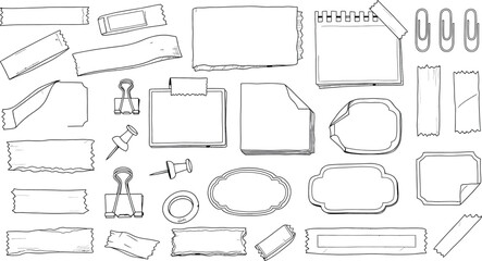 Obraz premium Collection of various office supplies and stationery items isolated on transparent background