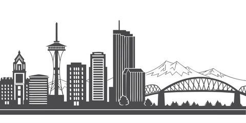 Obraz premium Portland City Skyline Silhouette Illustration