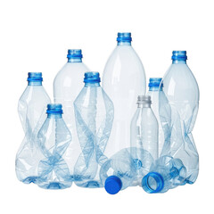 Naklejka premium Collection of clear plastic water bottles arranged together in a row