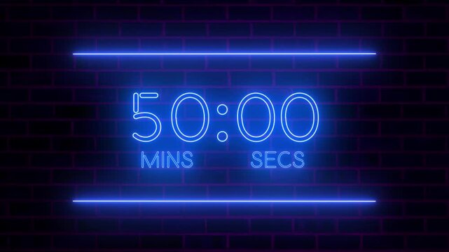 60 Minute Neon Countdown Timer Animation on Brick Wall Background