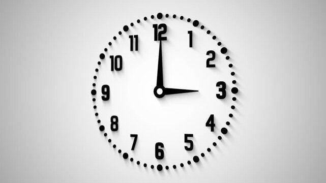 Analog Wall Clock 12 Hour Time Lapse Animation on Minimal Background