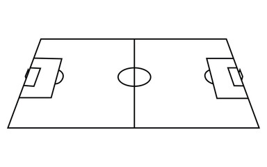 Frontal perspective soccer field line art showing goal boxes and central circle © Sima