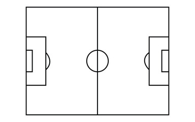 Top view soccer field diagram with symmetric layout and goal markings on white © Sima