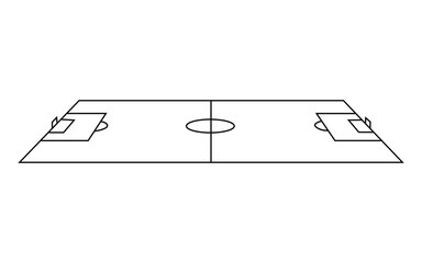 Soccer field layout drawing with wide angle perspective and goals on clean white © Sima