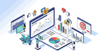 Obraz premium Isometric Business Analytics and Data Visualization Concept.